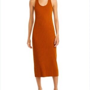 Vince Terracotta Ribbed Razorback Tank Midi Dress
